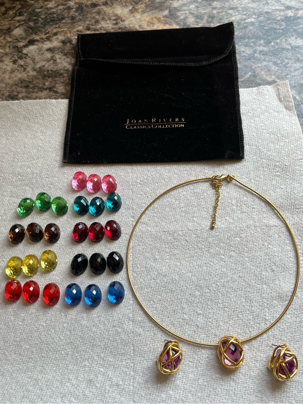 Joan Rivers Gold Collar Necklace with Pink/Purple/Green/Blue Gem Options